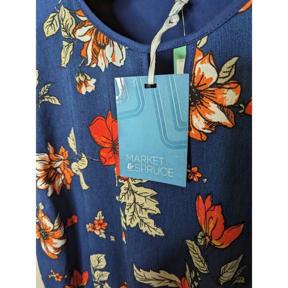 MARKET & SPRUCE Evander Stitch Fix Blue Floral Dress Size Medium NEW - Picture 7 of 9